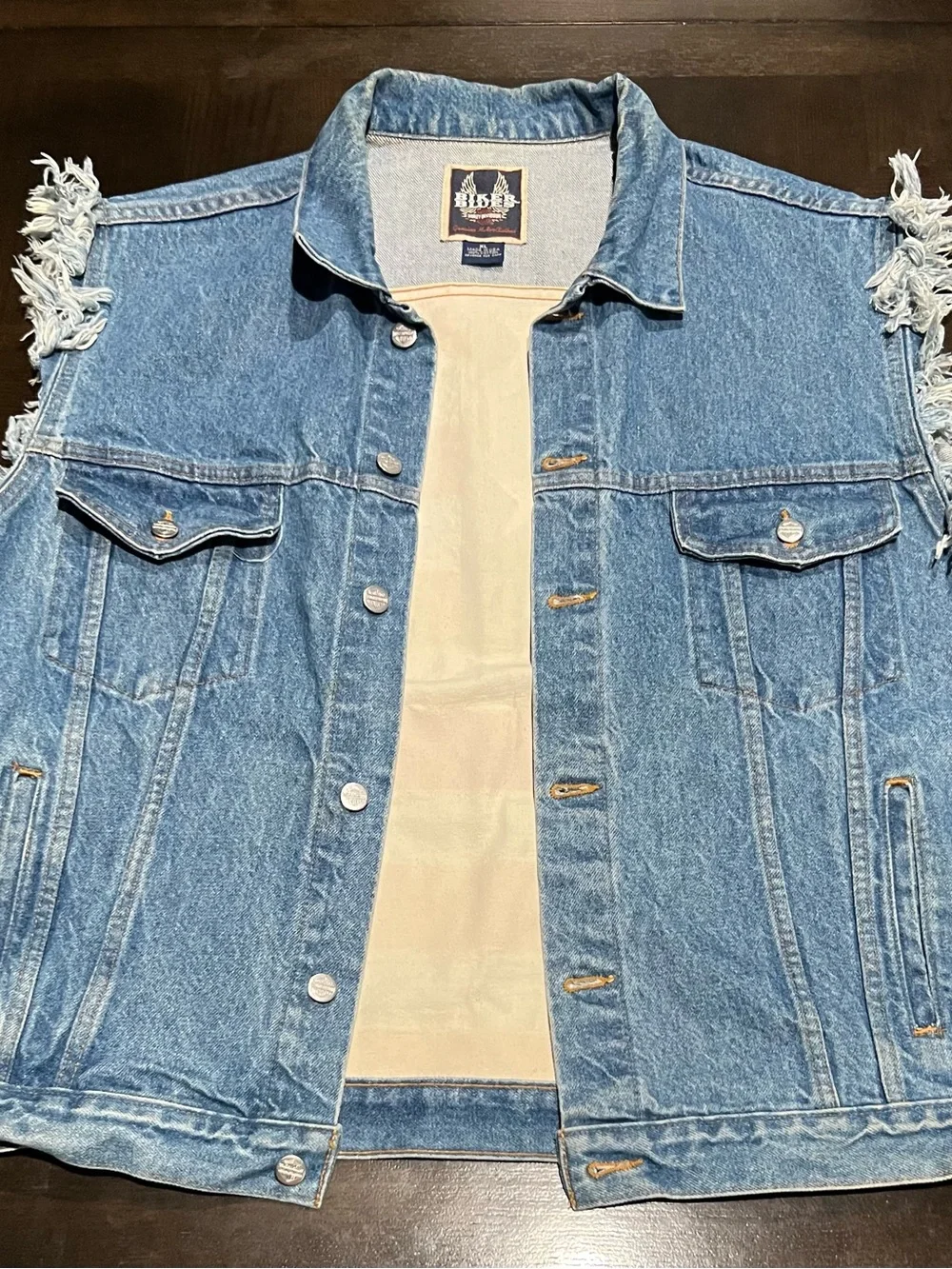Harley-Davidson Biker Blues XL Denim Sleeveless Vest Frayed Sleeves USA Flag